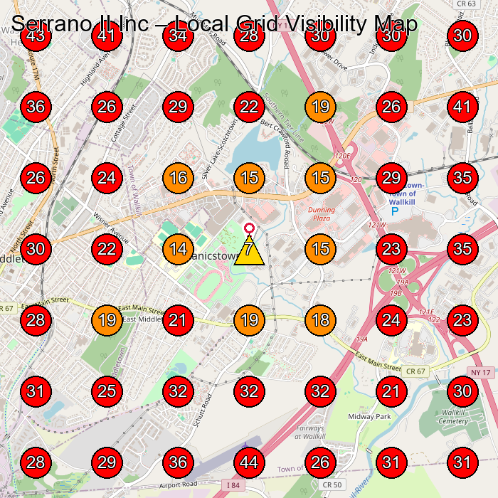 Serrano II Inc GeoGrid visibility map for Roofing Contractor in Middletown
